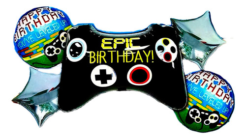 Bouquet Globos Control Gamer Negro Feliz Cumpleaños 