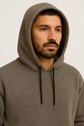 Buzo Hoodie Canguro Frizado Lavado Oversize Hombre