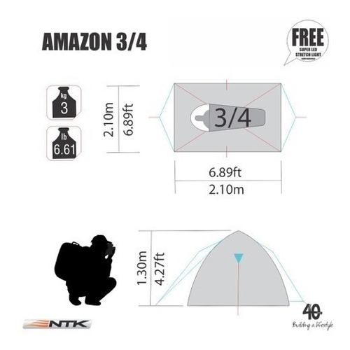 Imagen 4 de 10 de Carpa Iglu 3-4 Personas Ntk Amazon Camuflada - Local Palermo