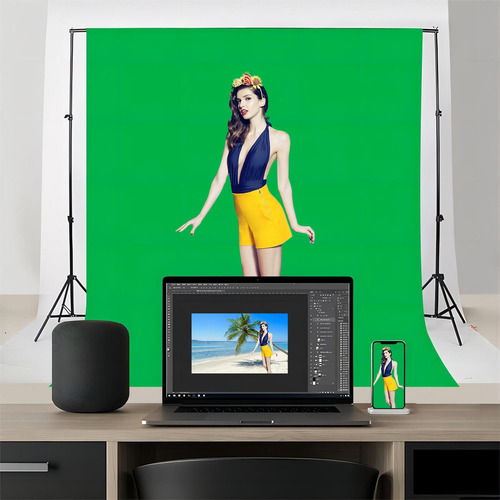 Kit De Fondo Para Fotografia De Pantalla Verde*3 Con Soporte