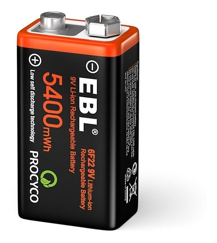 Batería Ebl 9 V Li-ion Recargable Usb 5400 Mwh 