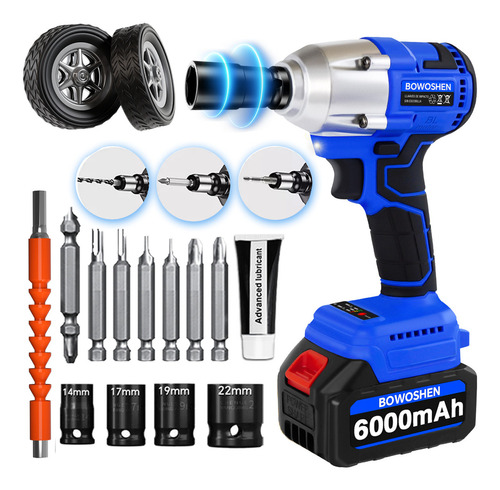 Llave de impacto sin escobillas 600 Nm 4 en 1 inalámbrico BOWOSHEN color azul