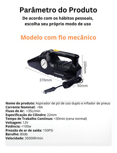 Aspirador duplo Carsun 2 em 1 preto 12V 50Hz/60Hz