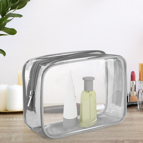 2 Bolsa De Maquillaje Transparente Contenedor Portátil Gris