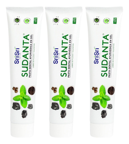 Sudanta Gel Menta 100ml - Sri Sri - 3 Unidades Sin Fluor