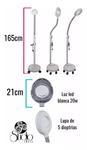 Lampara De Led Con Lupa Circular De Pedestal 5 Dioptrias Para Faciales  Acero/vidrio/plastico Blanco - Tienda Lobo