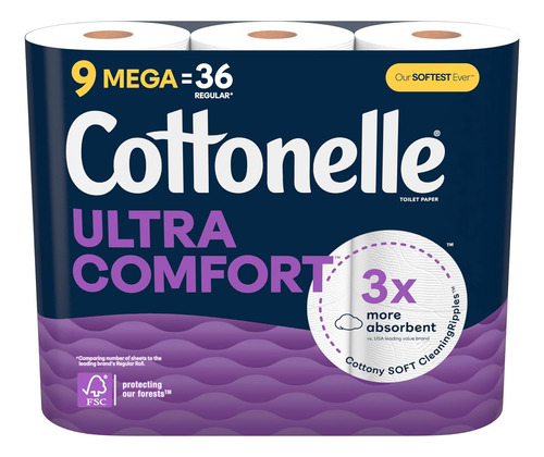 Papel Higiénico Cottonelle Ultra Comfort, 9 Mega Rollos (...