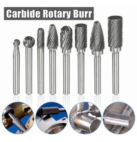 Imagen 4 de 9 de 8pcs 1/4 '' Shank Double Cut Carbide Burr Burlar Bur Die