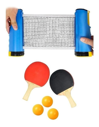 Kit Ping Pong Portatil 2 Paletas + Pelotas + Red Retráctil