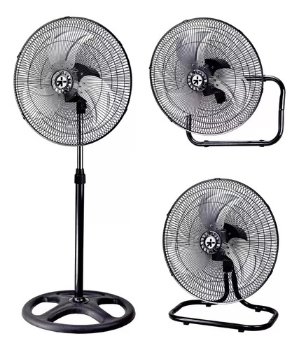 Ventilador 3 En 1 Pedestal Piso Pared 3 Velocidades 45 Cm 60 Hz Negro Plateado Metal 3