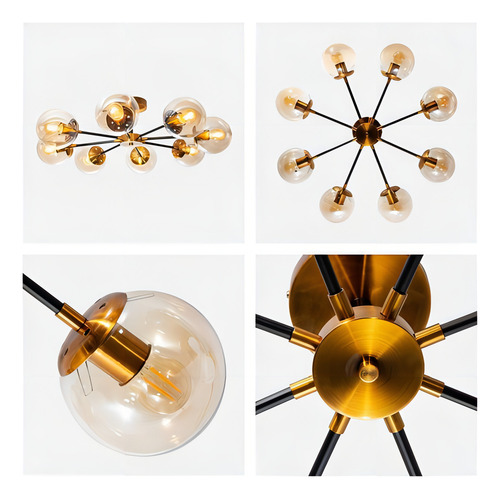 Lámpara De Techo Opulent Niquel Satinado E27 40w 8 Luces Dorado