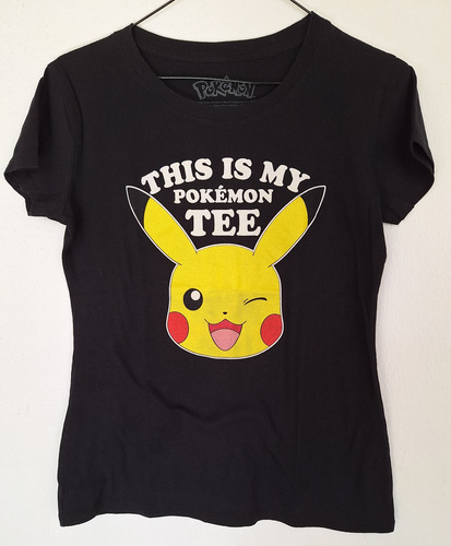 Playera Negra -picachu- Pokemon Manga Corta Talla-m Py49 (Usado)