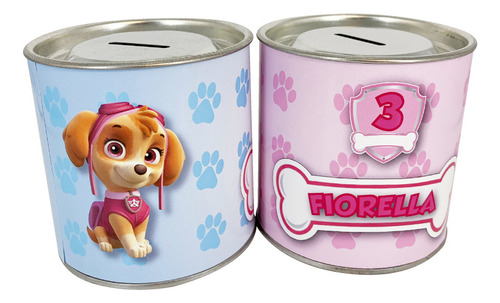 Alcancia Personalizada Paw Patrol Skye Lata Tapa X 20 U.
