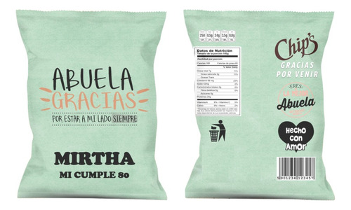 Chip Bag Kit Imprimible Bolsita Abuelo, Abuela, Aniversario