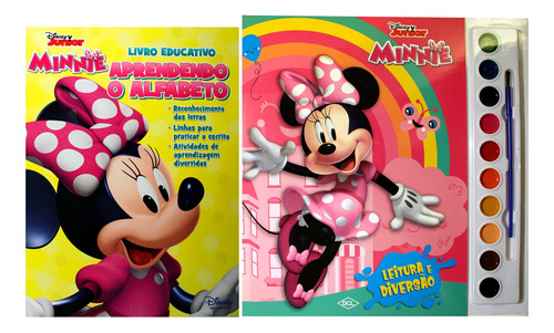 Kit De Livros Infantis:   Disney Aquarela Minnie + Livro Educativo Aprendendo O Alfabeto- Crianças 4+ Anos