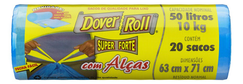 Saco para Lixo com Alça 50L Dover Roll Super Forte 20 Unidades