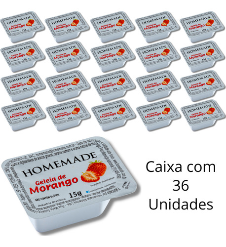 Kit 36 Un De Geleia Homemade Sabor Morango Em Blister 15g