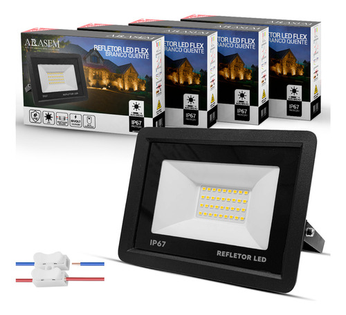 Kit 4 Refletores Led Flex Branco Quente 3500k 100w Ip67 Alta Potência 127/220V