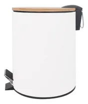 Comprar Cesto Tacho Basura Pedal 3lts Acero Blanco Tapa Bambu (7342)