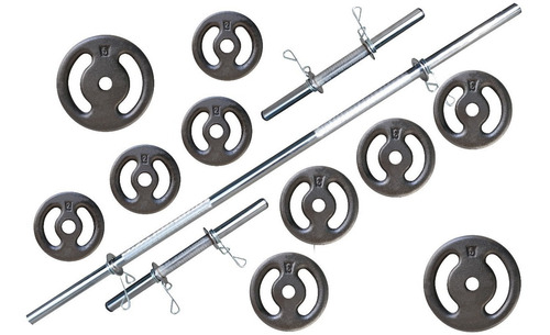 Imagem 2 de 6 de Super Kit Para Musculação 30kg De Anilhas + Barras Cromadas