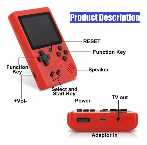 Consola De Juegos Retro Mini Portátil Y Para Tv Clásicos Negro Rojo