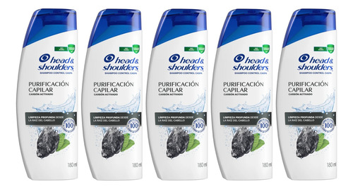 5 Shampoo Head & Shoulders Purificación Capilar Carbón 180ml
