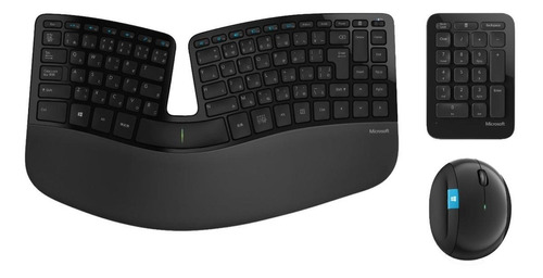 Kit de teclado e mouse sem fio Microsoft Sculpt Ergonomic Inglês US de cor preto