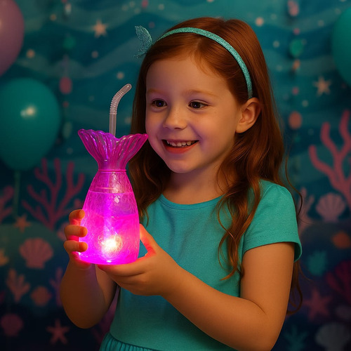 10 Vaso Cola De Sirena Con Luz Led Temática Fiesta Sirena
