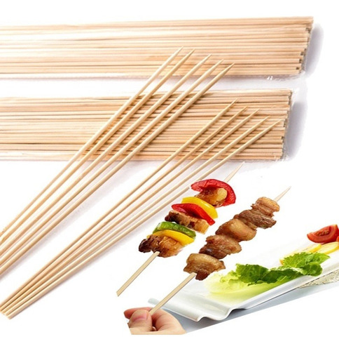 Pack 100 Brochetas Palos Bamboo Para Anticuchos Grueso 40cm