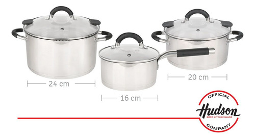Bateria De Acero Inoxidable Tapa Colador Hudson 6 Piezas Ofi Plateado