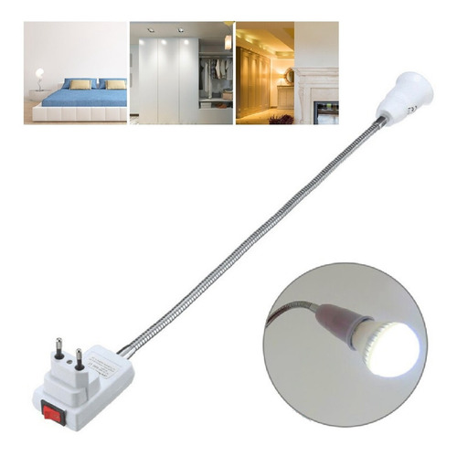 3 Tomada Soquete Flexível Lâmpada E27 40cm Interruptor Luz