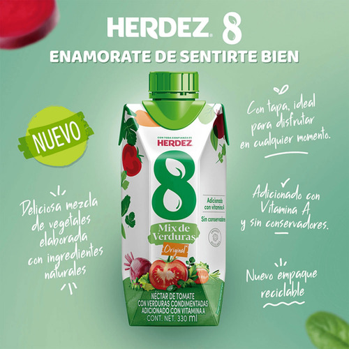 Jugo V8 Mix De Verduras Original Herdez 36 Piezas De 330ml