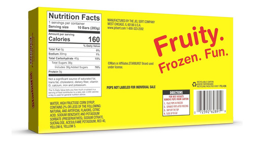Congeladas Freezer Pops Starburst 10 Pzs Sabor Frutas 283.5g