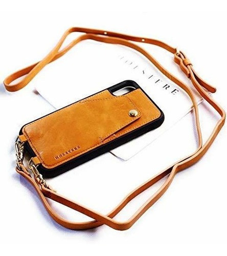 Funda De iPhone Negra De Cuero Ecologico Genuino Crossbody 