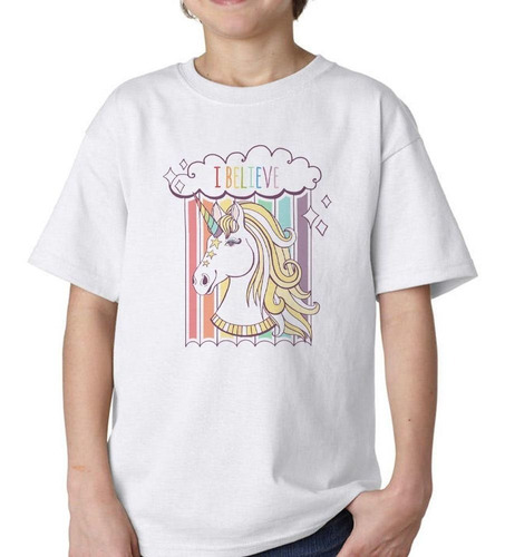 Remera De Niño I Believe In Unicorns Nubes Arcoiris