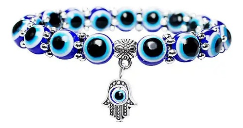 Pulsera De La Suerte Azul Dije Ojo Protector Mano De Fatima