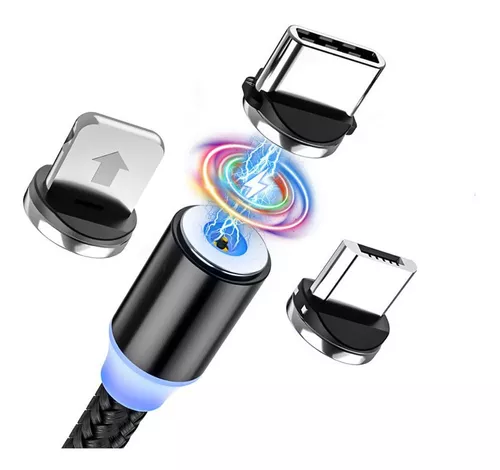 Cable Cargador Magnético Usb 3 En 1 Tipo-c/micro Usb/ios Color Negro