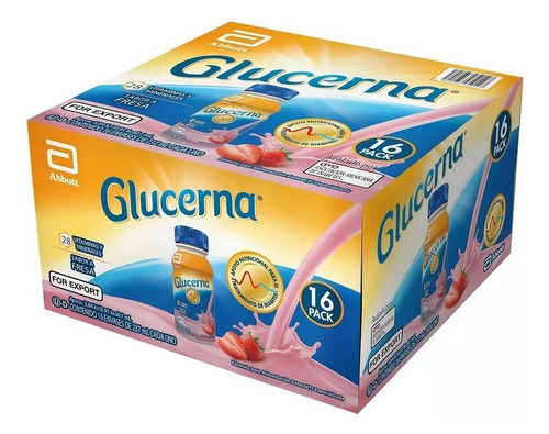 Suplemento Glucerna 237ml Cja 16pz Para Tratamiento Diabetes Sabor Fresa