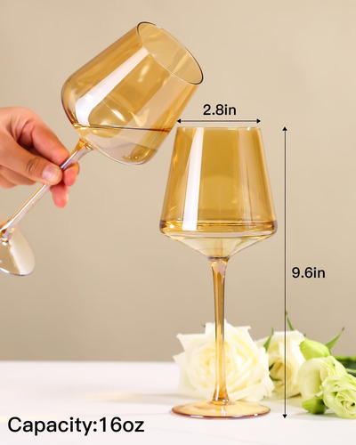 Physkoa Juego De Copas De Vino Ámbar De 6-18 Oz Copas De Vin