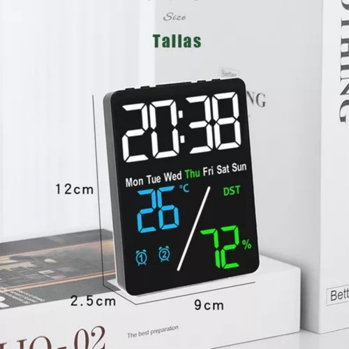 Reloj De Pared Digital Con Termómetro, Alarmas Y Calendario