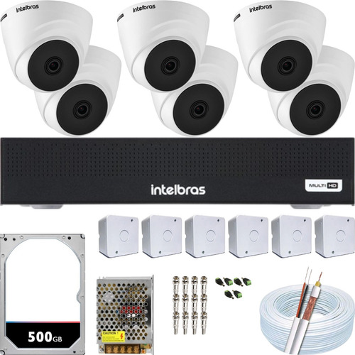 Kit Segurança 6 Cameras Dvr 4 canais Protec intelbras cor branco