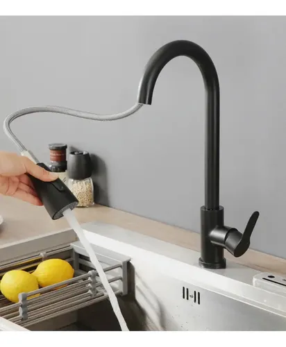 Cd6056 Griferia Extensible Canilla Negra Gourmet Monocomando