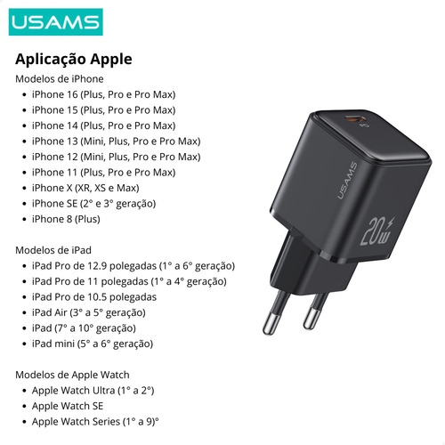 Cargador de teléfono móvil USB C de 20 W, compatibilidad universal, color: negro