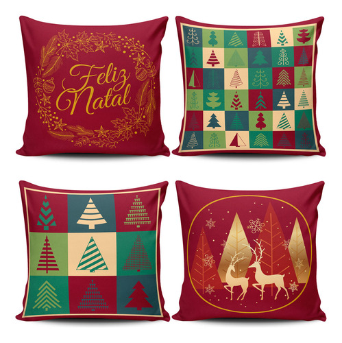 Conjunto Capas De Almofadas Estampadas Feliz Natal 04 Peças