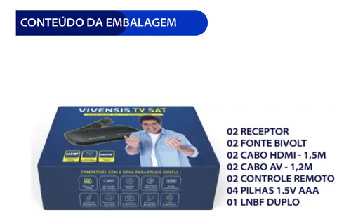 2 Receptores Vivensis Vx10 Sem Mensalidade + 1lnb Duplo Preto
