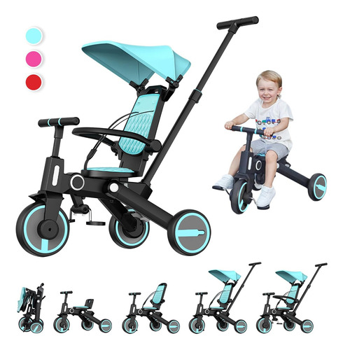 Triciclo de bebé 4 en 1 Marca Hibabee Color  Azul