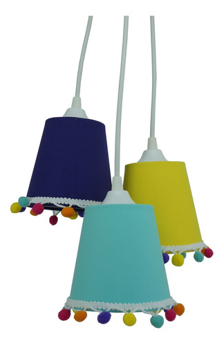 Lustre Pendente Cacho Quarto Infantil Com Pompons Coloridos