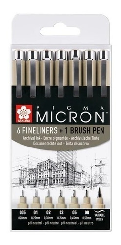 Sakura Pigma Micron 6 Microfibras Negras+ 1 Brush Set 