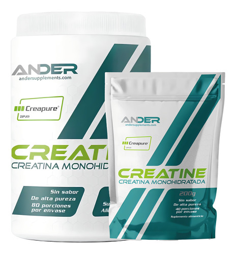 Pack De Creatina Monohidratada Creapure Ander 100% Pura 2pz Sabor Creatina En Polvo Y Bolsa