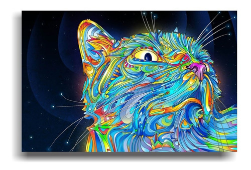 Cuadro Gato Full Color - Vinilo Y Mdf - 60cm X 40cm